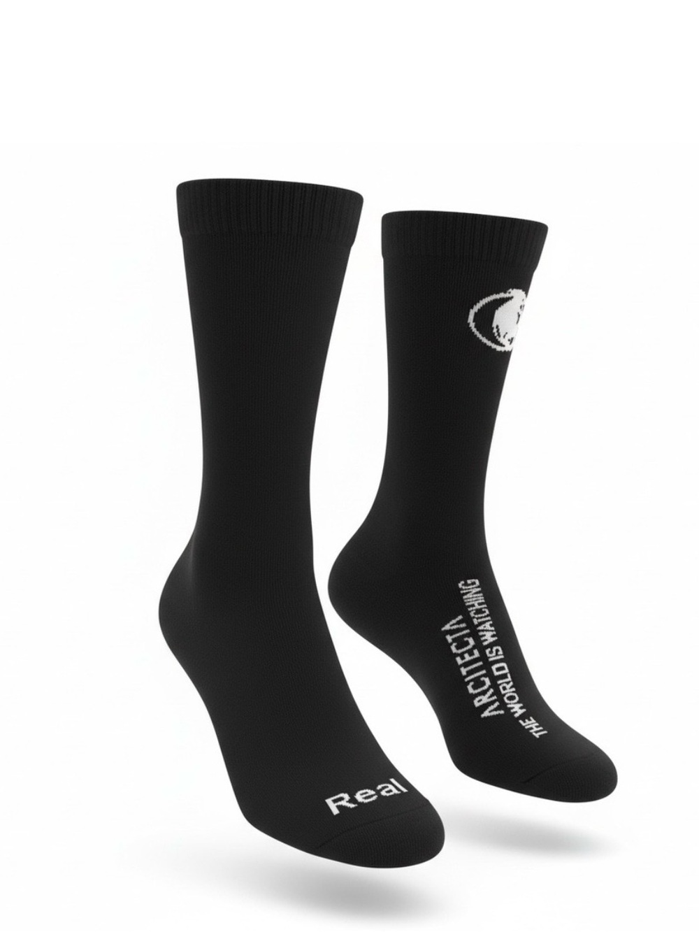 Arcitecta The World Is Watching Real Time Black Crew Socks Graphic Streetwear